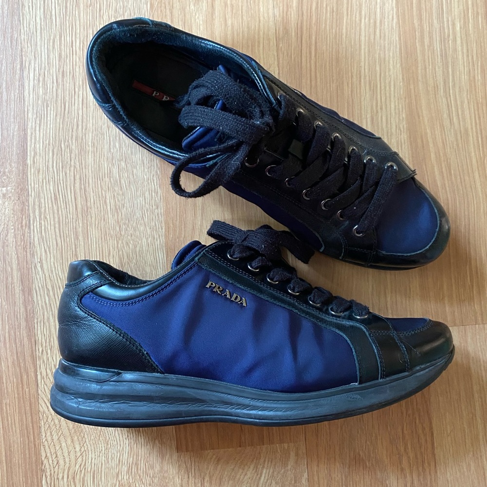 Vintage Prada Linea Rossa y2k navy blue black canvas leather sneakers 39.5 IT